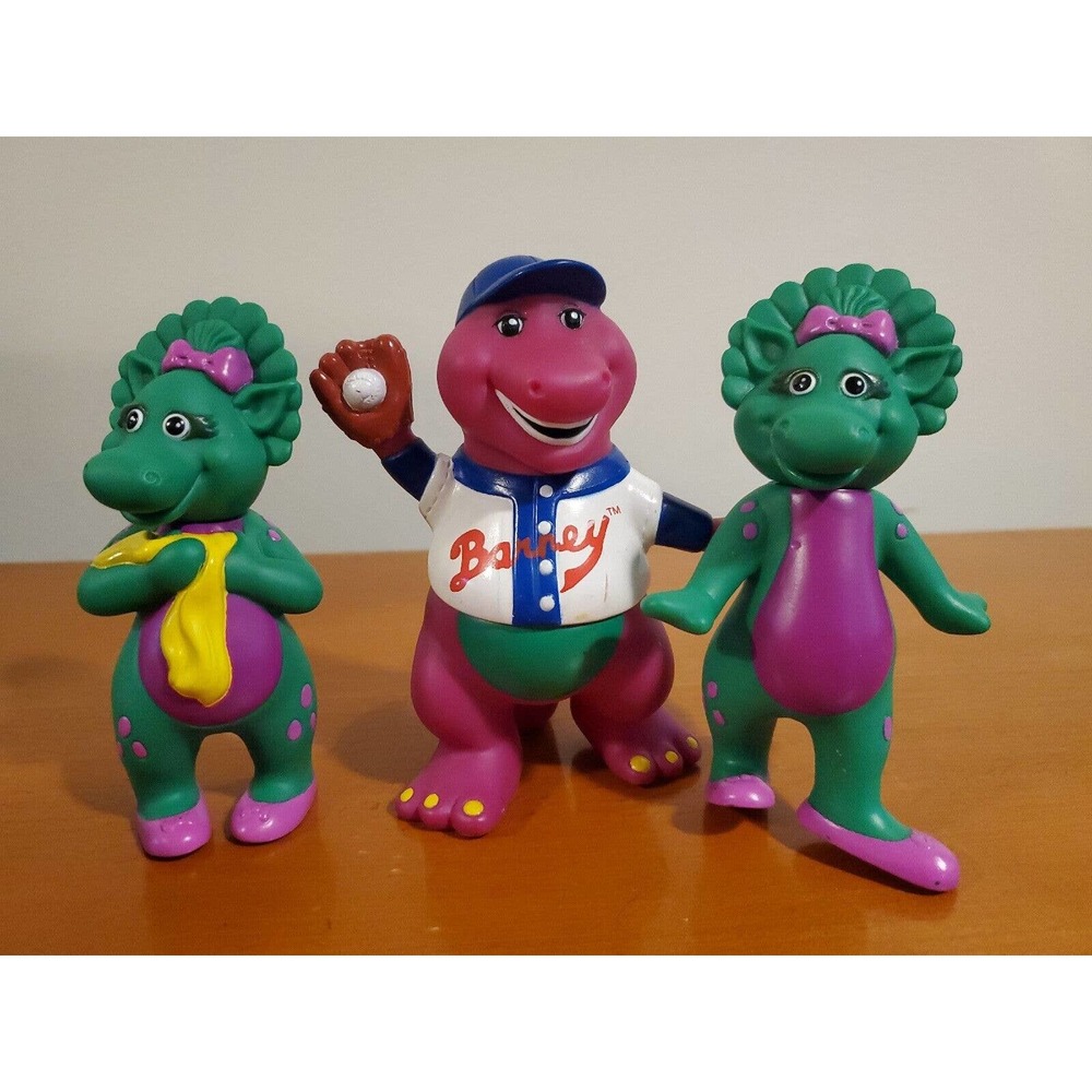 Vintage 90s The Lyons Group Baseball Barney Baby Bop 3” Plastic Figures